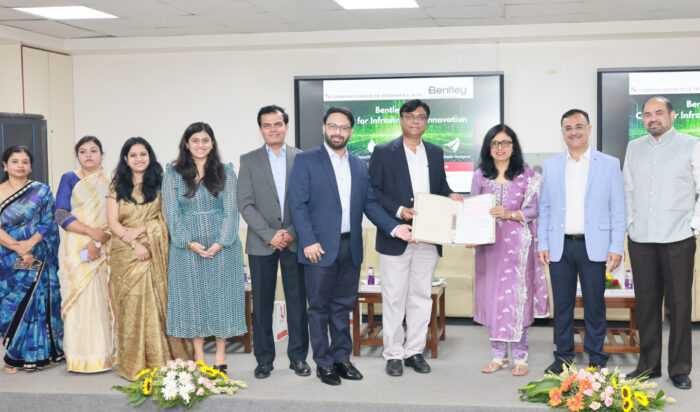 Team members from Bentley Systems and Symbiosis Institute of Technology (SIT), Pune sign MOU to provide students with practical experience with globally adopted tools and technologies, strengthening their readiness for real-world challenges in infrastructure design and management. (Image courtesy of Bentley Systems)